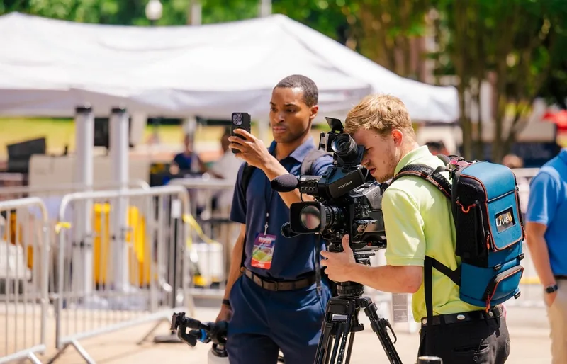 Credentialed media recording the FIFA Team Norway open practice in Greensboro