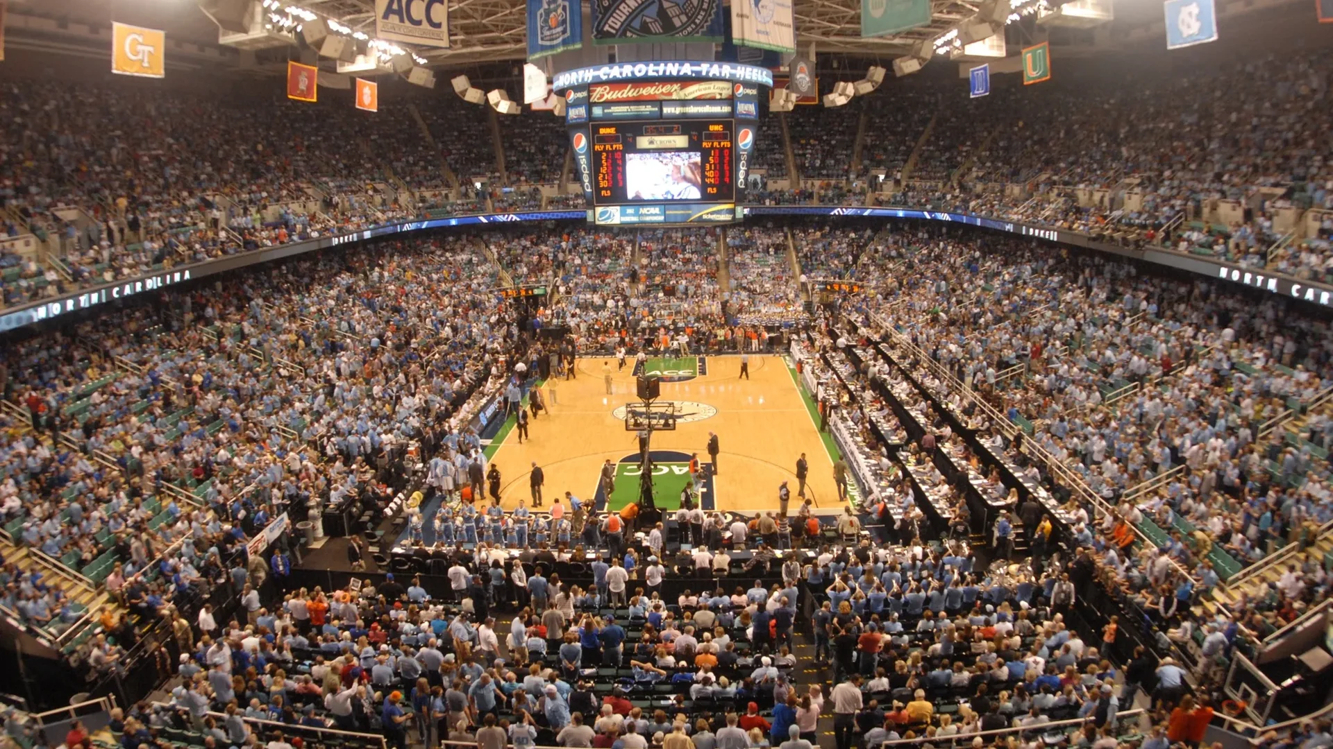 A packed Greensboro arena during a championship basketball event
