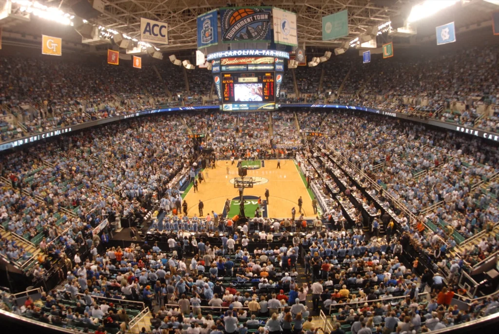 A capacity basketball crowd inside First Horizon Coliseum