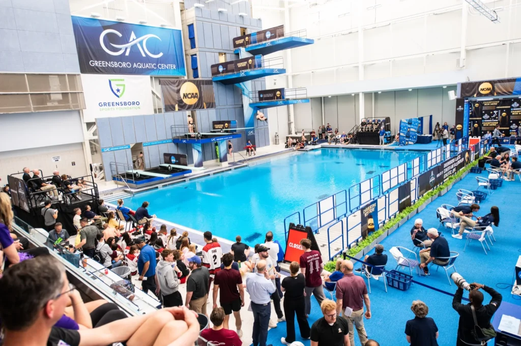 A championship swim meet inside the Greensboro Aquatic Center